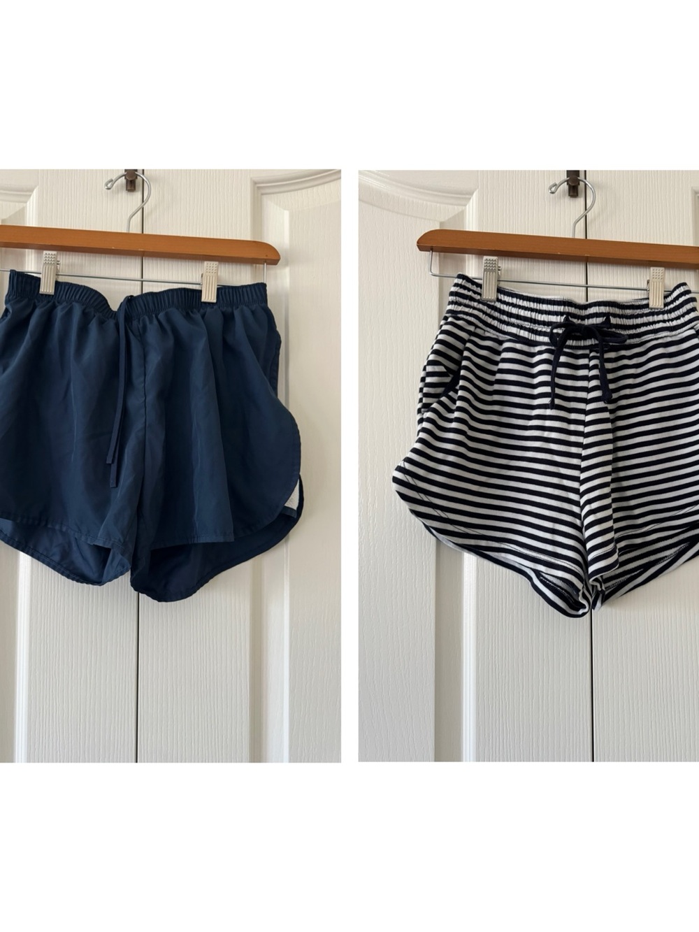 Champion Women's Navy Shorts + Black-and-White Striped Lounge Shorts